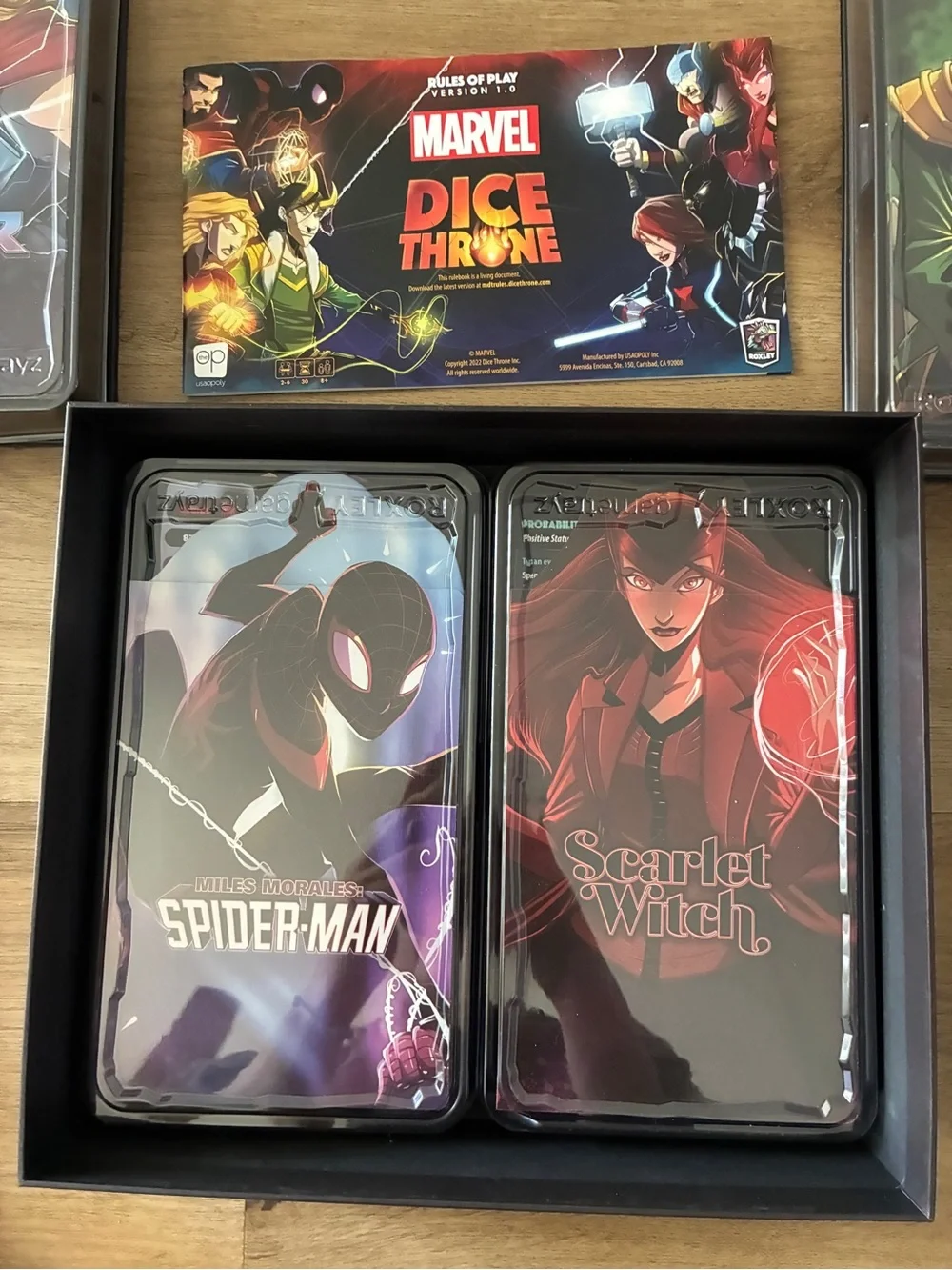 Marvel Dice Throne Battle Chest Game Thor Loki Scarlet Witch Spider-Man- EUC